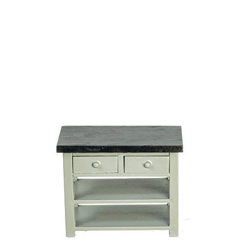 Small Kitchen Table with Drawers, Gray, Black